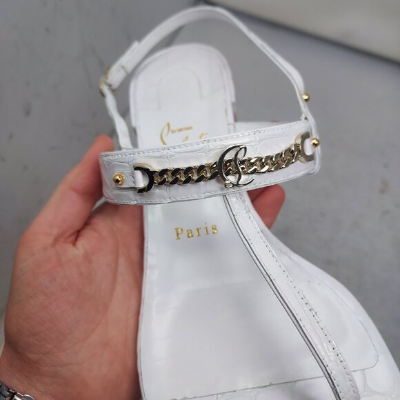 Christian Louboutin White MJ Thong Alligator Block Heel Sandal - Picture 5 of 12
